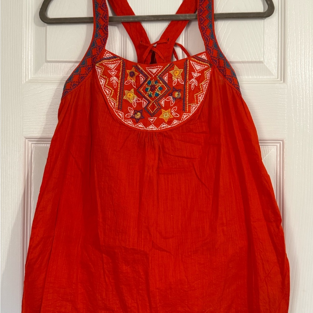 Roxy Vibrant Red Tank with Embroidery NWOT
